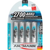 Ansmann Blister 4 X Accu, AA, 2700mAh AA / HR6 Hybrides nickel-métal (NiMH), Batterie Argent, AA, 2700mAh, AA / HR6, Hybrides nickel-métal (NiMH), 1,2 V, 2700 mAh, Bleu