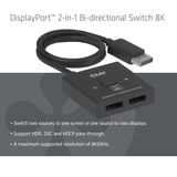 Club 3D DisplayPort 2-in-1 Bidirectional 8K Switch, Switch de DisplayPort Noir, 2x DisplayPort 1.4, 8K60Hz