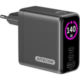 Sitecom 140W GaN Power Delivery chargeur mural avec affichage LED Noir, 2x USB-C, 1x USB-A, 2 mètres