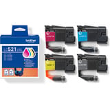 Brother LC521VAL Cartouche d'encre originale de - multipack Noir, Cyan, Magenta, Jaune, 4 pièce(s), 500 pages, 500 pages, Multi pack