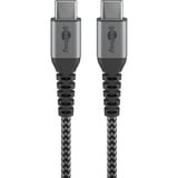 goobay Câble textile USB-C avec connecteurs métalliques Gris/Argent, 0,15 mètre, 60W