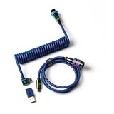 Keychron Premium Coiled Aviator Cable - Rainbow Plated Blue, Angled, Câble Bleu, 1,08 mètres