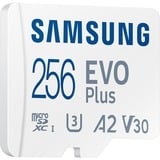 SAMSUNG EVO Plus microSDXC (2024), 256 Go, Carte mémoire Blanc, U3, V30, A2, Adaptateur SD inclus