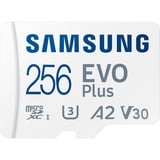 SAMSUNG EVO Plus microSDXC (2024), 256 Go, Carte mémoire Blanc, U3, V30, A2, Adaptateur SD inclus