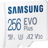 SAMSUNG EVO Plus microSDXC (2024), 256 Go, Carte mémoire Blanc, U3, V30, A2, Adaptateur SD inclus