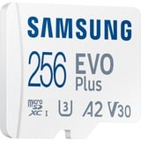 Samsung EVO Plus microSDXC (2024), 256 Go, Carte mémoire Blanc, U3, V30, A2, Adaptateur SD inclus