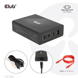 Club 3D Chargeur de voyage 132W GAN Noir, USB-A, USB-C, Power Delivery (PD) 3.0