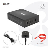 Club 3D Chargeur de voyage 132W GAN Noir, USB-A, USB-C, Power Delivery (PD) 3.0