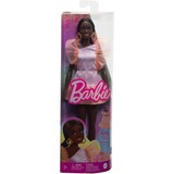 Mattel Barbie Fashionistas - Poupée avec jupe imprimé pêche-blanc, talons bleus et queue de cheval 