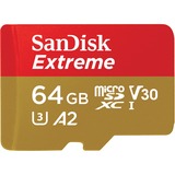 SanDisk Extreme microSDXC 64 Go , Carte mémoire UHS-I U3, Classe 10, V30, A2, adaptateur inclus