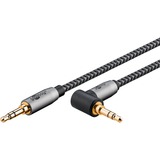 goobay Câble de connexion stéréo auxiliaire Plus Audio 3,5 mm 90° Noir/Argent, 1 mètre