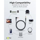 goobay Câble de connexion stéréo auxiliaire Plus Audio 3,5 mm 90° Noir/Argent, 1 mètre