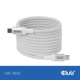 Club 3D Câble USB-C Magnetic-Coil 240 W PD3.1 blanc, 2 mètres Blanc