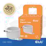 Club 3D Club Magnetic USB type C Cable 240W Whit, Câble Blanc