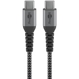 goobay Câble textile USB-C > USB-C avec connecteurs métalliques Gris/Argent, 0,5 mètre