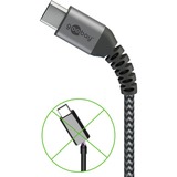 goobay Câble textile USB-C > USB-C avec connecteurs métalliques Gris/Argent, 0,5 mètre