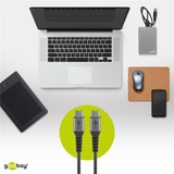 goobay Câble textile USB-C > USB-C avec connecteurs métalliques Gris/Argent, 0,5 mètre