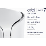 Netgear RBE770 Orbi 770 Serie Tri-Band WiFi 7 Mesh, Point d’accès maillé Blanc