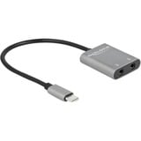 DeLOCK USB-C > 2x 3,5 mm Jack, Répartiteurs, Switch Gris/Noir, 0,15 mètres