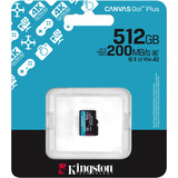 Kingston Carte microSDXC Canvas Go Plus Gen4 200R A2 U3 de 512 Go, pack unique sans ADP, Carte mémoire Noir, pack unique sans ADP, 512 Go, MicroSD, Classe 10, UHS-I, 200 Mo/s, 160 Mo/s