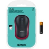 Logitech M185, Souris Rouge, 1000 dpi, Vente au détail