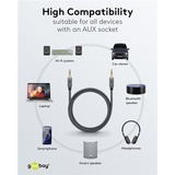 goobay Câble de connexion stéréo auxiliaire 3,5 mm Plus Audio Noir/Argent, 1 mètre