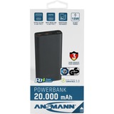 Ansmann 1700-0113 banque d'alimentation électrique Lithium Polymère (LiPo) 20000 mAh Anthracite, Batterie portable Noir, 20000 mAh, Lithium Polymère (LiPo), Quick Charge 3.0, 3,7 V, 18 W, Anthracite