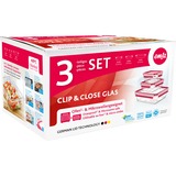 Emsa CLIP & CLOSE N1050900 boîte hermétique alimentaire Rectangulaire Transparent 3 pièce(s) Transparent/Rouge, Boîte, Rectangulaire, Transparent, Verre, 420 °C, -40 - 420 °C