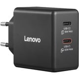 Lenovo Dual USB-C (65W) GaN, Chargeur Noir, 2x USB-C, Power Delivery, 65W