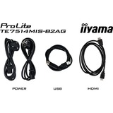 iiyama ProLite TE7514MIS-B2AG, Affichage public Noir, 4x HDMI, 1x DisplayPort, USB-A, USB-C, RJ-45, WLAN, Touch, Sound