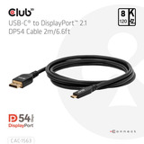 Club 3D Câble USB-C vers DisplayPort 2.1 DP54 bidirectionnel, 8K120Hz, 2 m Noir