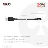 Club 3D Club USB-C® to DisplayPort? 2.1 DP54 Cab, Câble Noir