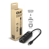 Club 3D USB-C 5 Gbps vers 3 ports USB Type-A + Gigabit Ethernet, Adaptateur Noir, 3x USB-A 5 Gbps, RJ-45 Gigabit