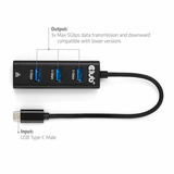 Club 3D USB-C 5 Gbps vers 3 ports USB Type-A + Gigabit Ethernet, Adaptateur Noir, 3x USB-A 5 Gbps, RJ-45 Gigabit