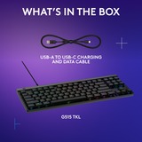 Logitech G515 TKL Low Profile RGB clavier gaming mécanique Noir, Layout US (QWERTY), GL Tactile, 80% (TKL), Double-shot PBT