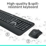 Logitech MK540 Advanced, set de bureau Gris foncé, Layout l’UE (QWERTY), 1000 dpi