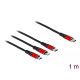 DeLOCK Câble de chargement USB 3-en-1 USB-C vers Lightning + Micro USB + USB-C Noir/Rouge, 1 m