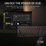 Corsair K70 CORE TKL RGB clavier gaming mécanique Noir, Layout US (QWERTY), Corsair MLX Red v2, 80% (TKL), Hot-swappable, ABS Double shot