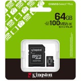 Kingston Canvas Select Plus 64 GB MicroSDXC, Carte mémoire Noir, UHS-I U1, classe 10, V10, adaptateur SD inclus