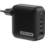 Sitecom 165W GaN Power Delivery chargeur Noir, 3x USB-C, 1x USB-A