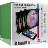 Inter-Tech Argus RGB-Fan Set RS-08, Ventilateur de boîtier Noir, Connecteur de ventilateur 4 broches 5,25