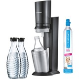 SodaStream Soda Crystal 2.0 Actionpack, dispositif pour l'eau gazeuse Titane, Inclus 3 carafes en verre + 1 cylindre CO₂