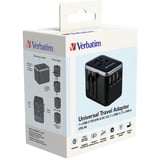Verbatim Adaptateur universel de voyage UTA-04, Prise de voyage Noir/Argent, 3x USB-A, 2x USB-C