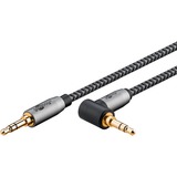 goobay Câble de connexion stéréo auxiliaire Plus Audio 3,5 mm 90° Noir/Argent, 2 mètres