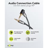 goobay Câble de connexion stéréo auxiliaire Plus Audio 3,5 mm 90° Noir/Argent, 2 mètres