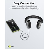 goobay Câble de connexion stéréo auxiliaire Plus Audio 3,5 mm 90° Noir/Argent, 2 mètres
