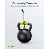 goobay Câble de connexion stéréo auxiliaire Plus Audio 3,5 mm 90° Noir/Argent, 2 mètres