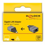 DeLOCK USB-C 3.1 Gen 1 (male) > RJ-45 Gigabit LAN 10/100/1000 Mbps, Adaptateur Gris/Noir, 0,135 mètres