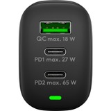 goobay Chargeur rapide multiport USB-C PD GaN (65 W) Noir, 2x USB-C, 1x USB-A, Power Delivery, QuickCharge