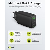 goobay Chargeur rapide multiport USB-C PD GaN (65 W) Noir, 2x USB-C, 1x USB-A, Power Delivery, QuickCharge